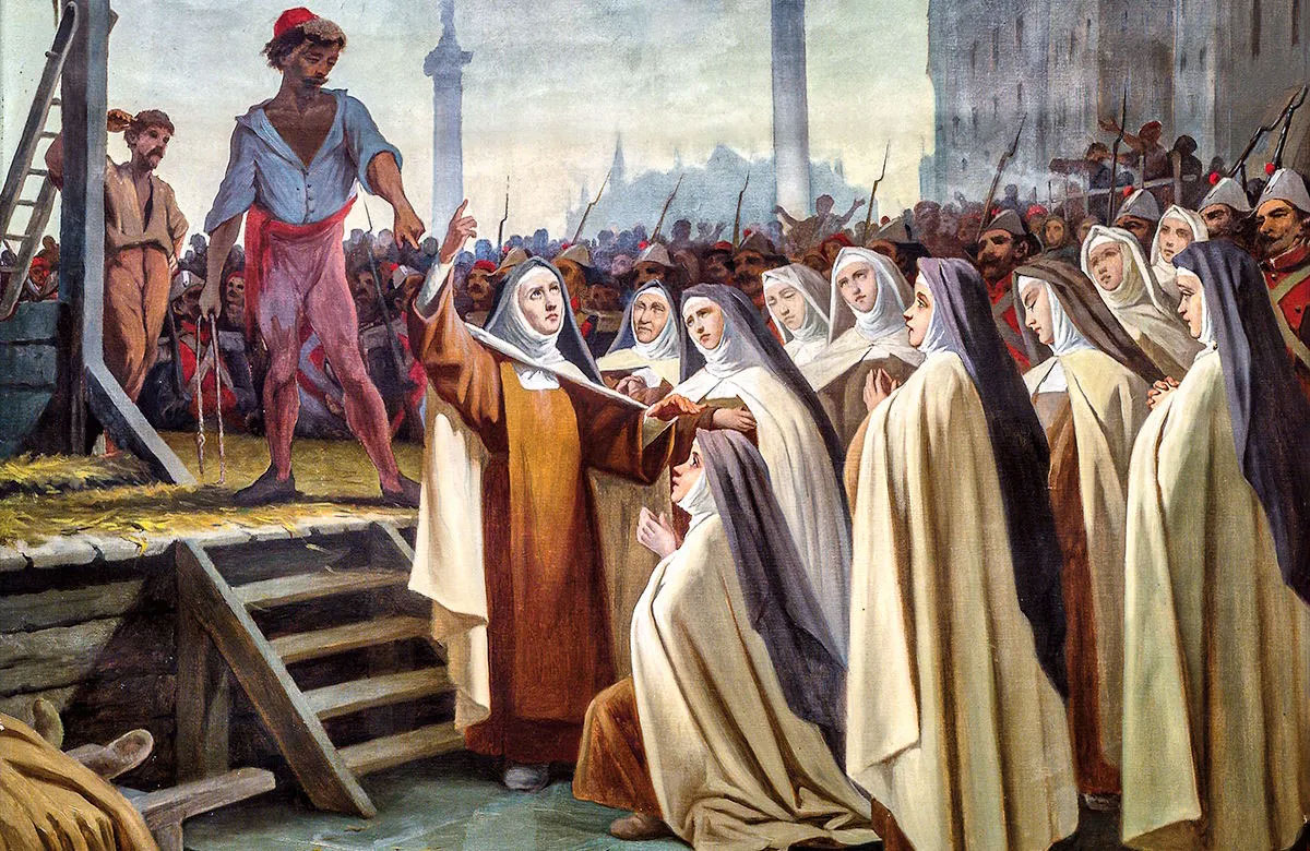 Schilderij van de executie van de Martelaren van Compiègne, in de kerk van het klooster van de heilige Teresa van Jezus in Palma de Mallorca